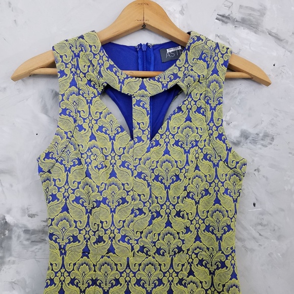 Astr Dresses Astr Green Blue Floral Tapestry Sleeveless Dress